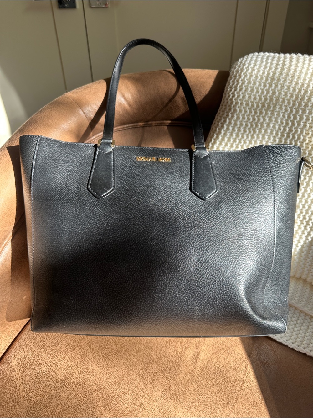 Michael Kors Black Pebbled Leather Satchel Tote